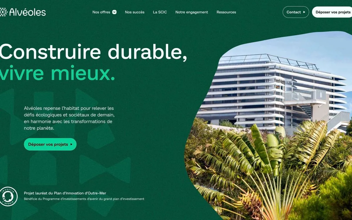 La page d’accueil du site Alvéoles