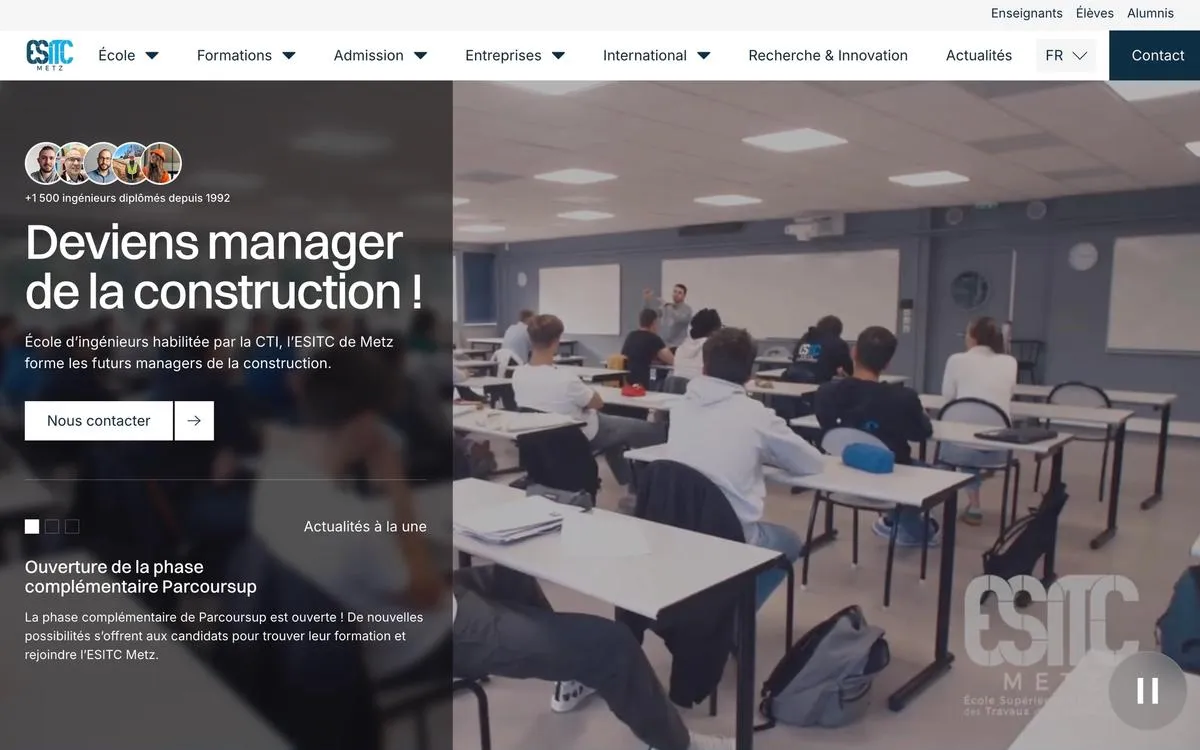La page d’accueil du site ESITC Metz