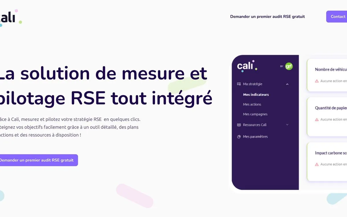 La page d’accueil du site Cali