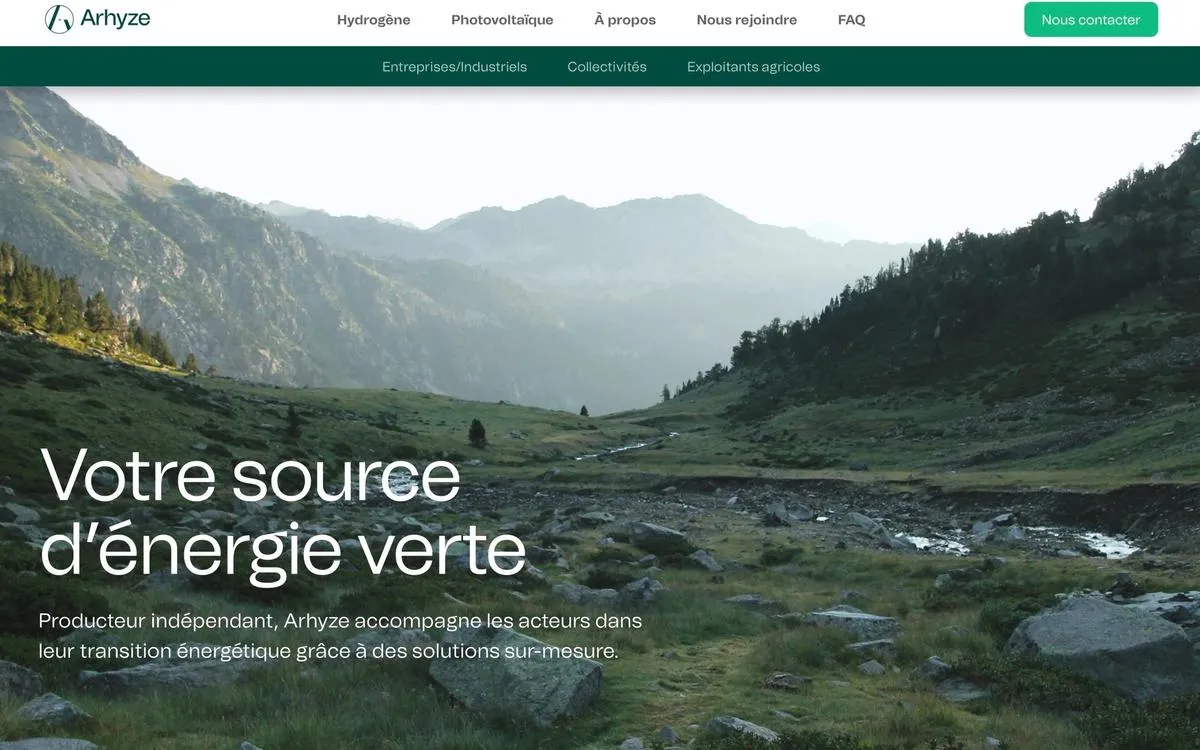 La page d’accueil du site Arhyze
