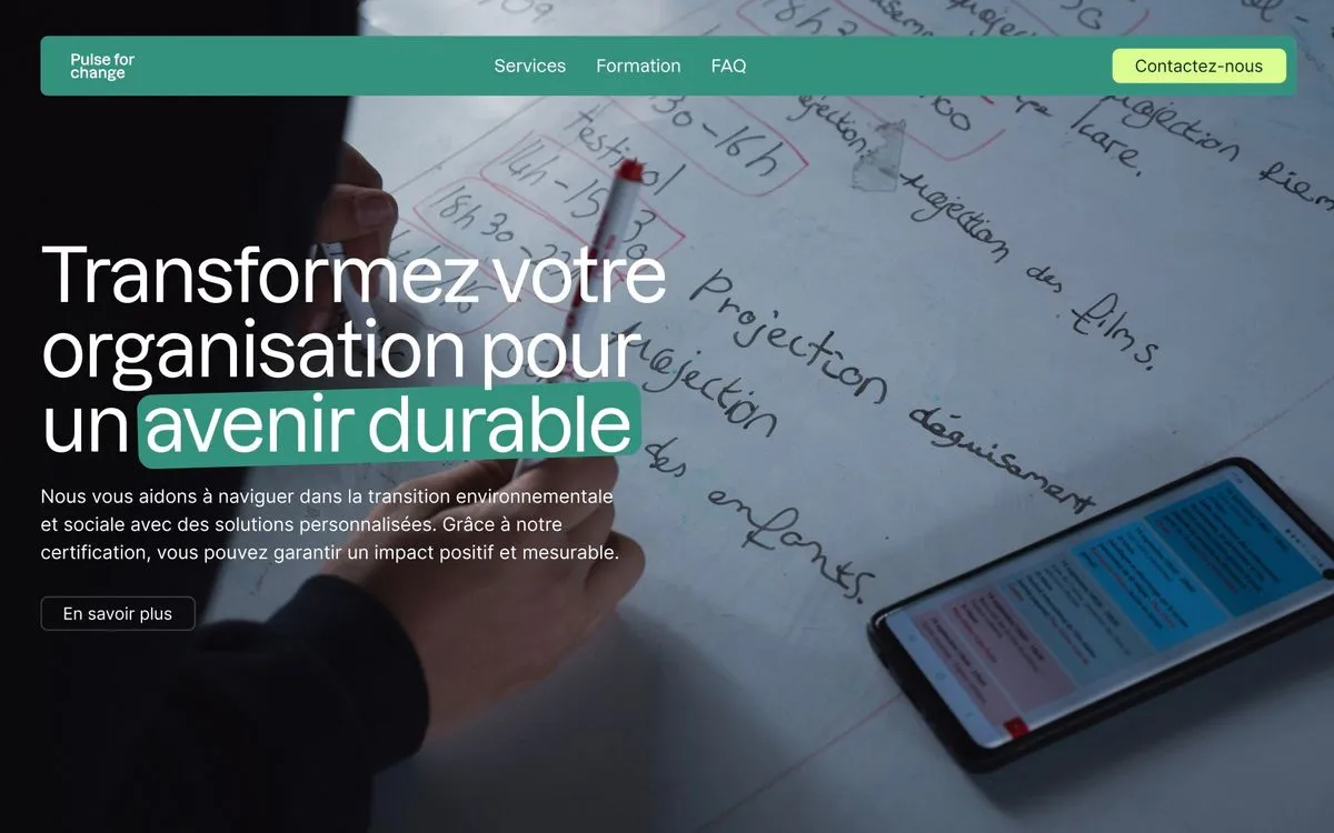 La page d’accueil du site Pulse for Change